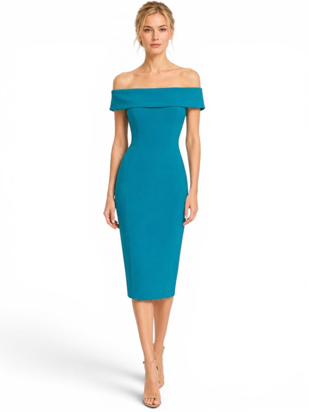 Theia Off the Shoulder Teal Aqua Blue Green Cocktail Sheath Dress 875 New NWT 10
